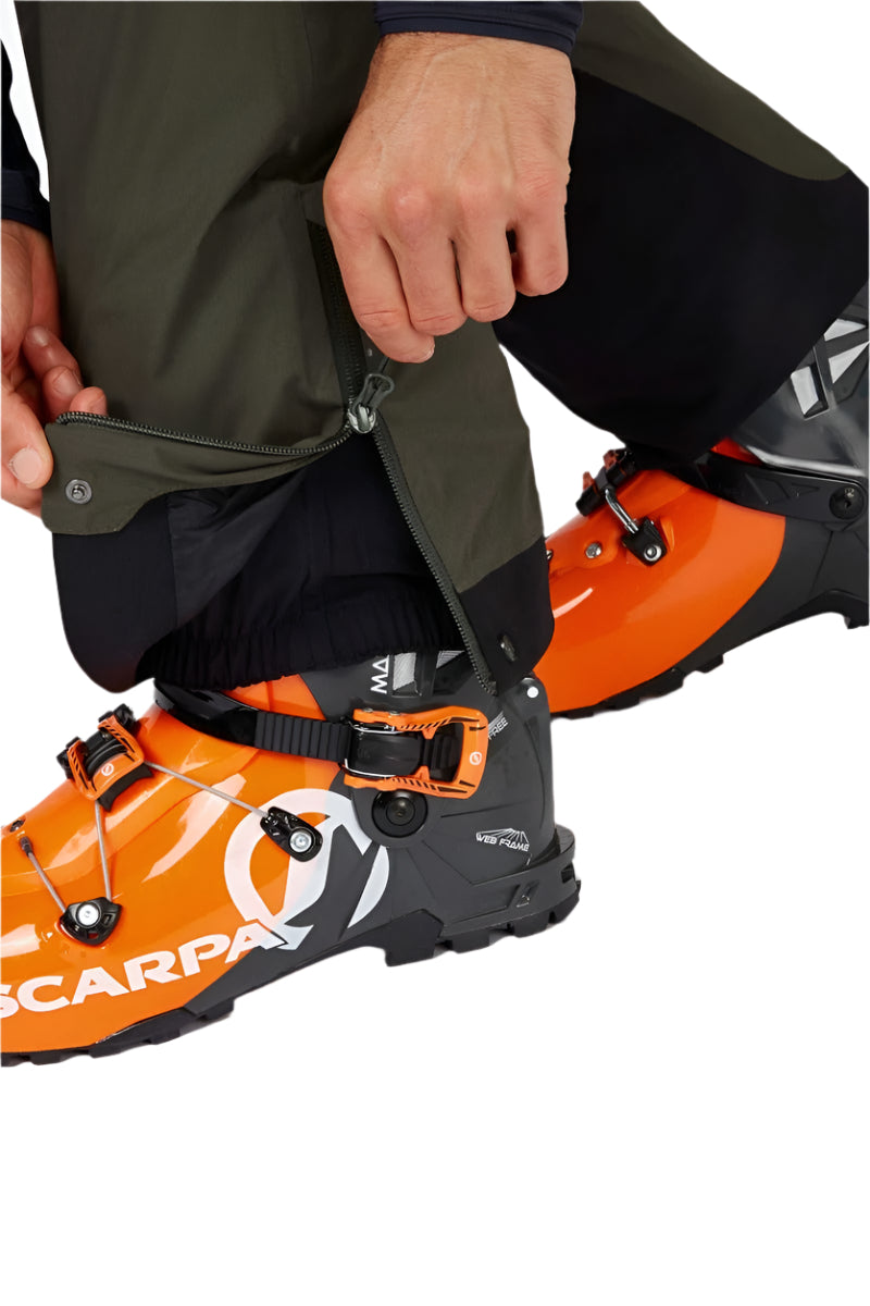 Rab Men's Khroma Diffract Insulated Ski Pants in Army - ankle gaiter detail
