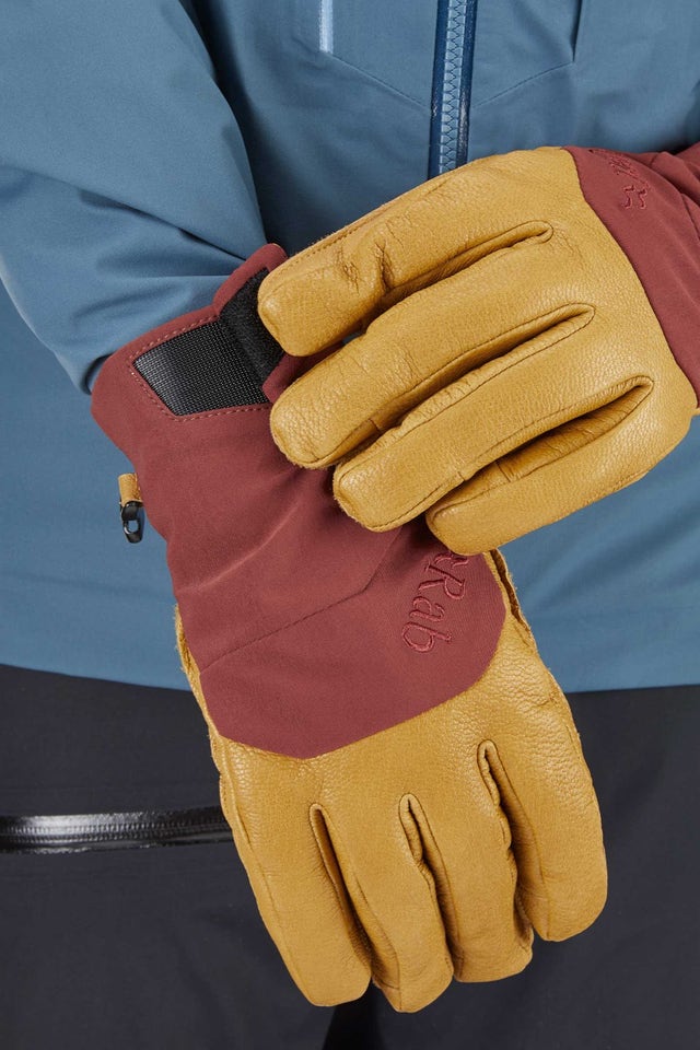 Rab Men's Khroma Tour GORE-TEX Infinium Gloves in Oxblood Red (Reference) - Wrist Detail, Worn