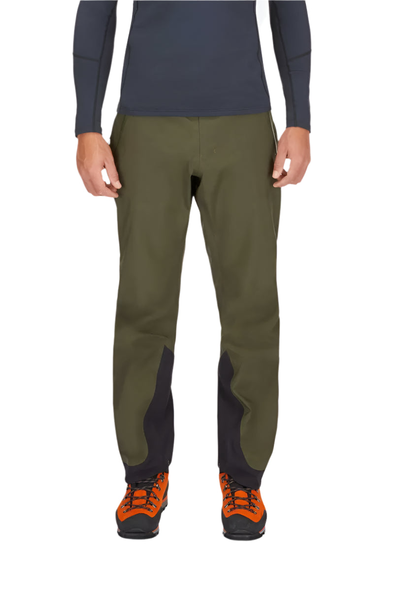 Rab Men's Latok GORE-TEX Pro Pants in Army - worn, front (reference only, not a stocked colour)
