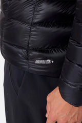 Rab Men's Mythic Alpine Down Jacket in Black - worn, front, hand pocket and zip detail