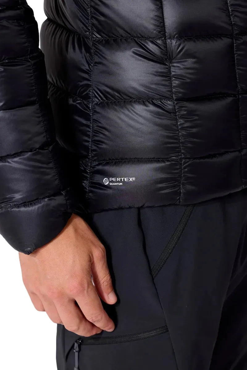 Rab Men's Mythic Alpine Down Jacket in Black - worn, front, torso detail