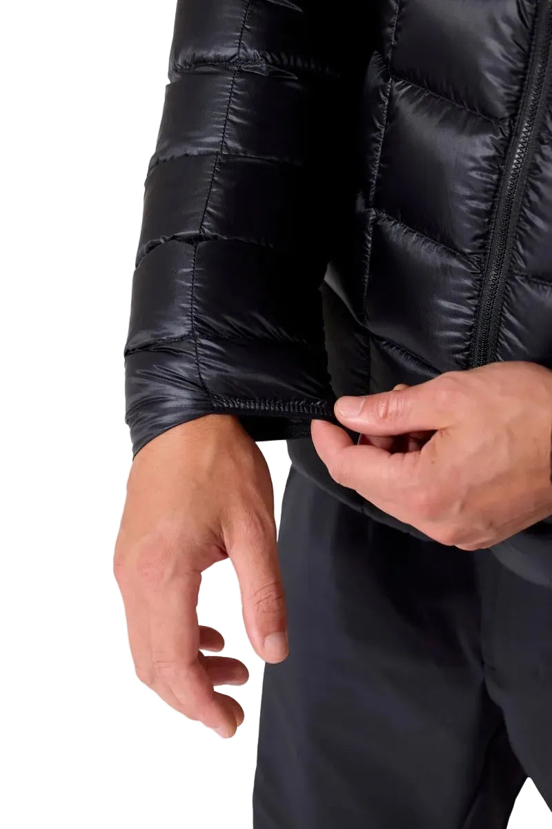 Rab Men's Mythic Alpine Down Jacket in Black - worn, side, detail