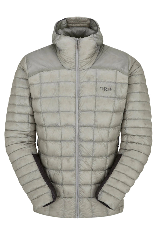 Rab Men's Mythic Alpine Light Down Jacket in Light Zinc - flat lay, front