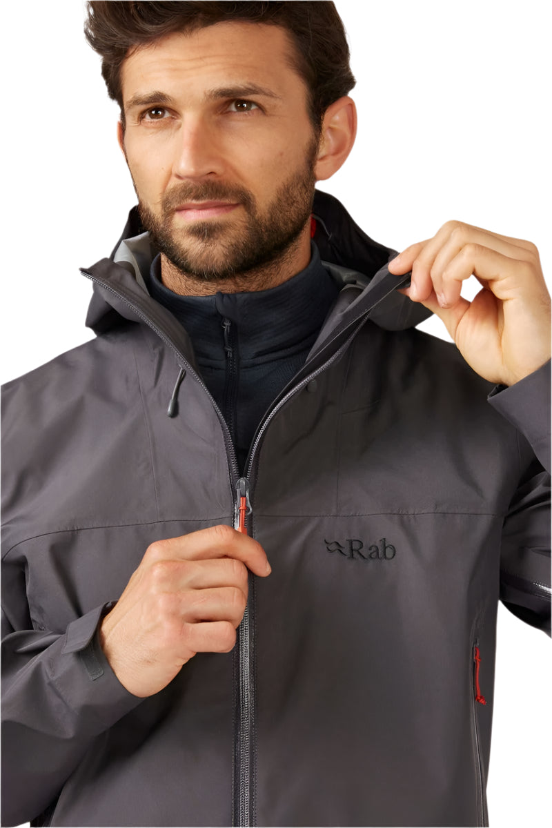 Rab Men's Namche GORE-TEX Jacket in Graphene - chest zip detail, worn (reference only, not a stocked colour)