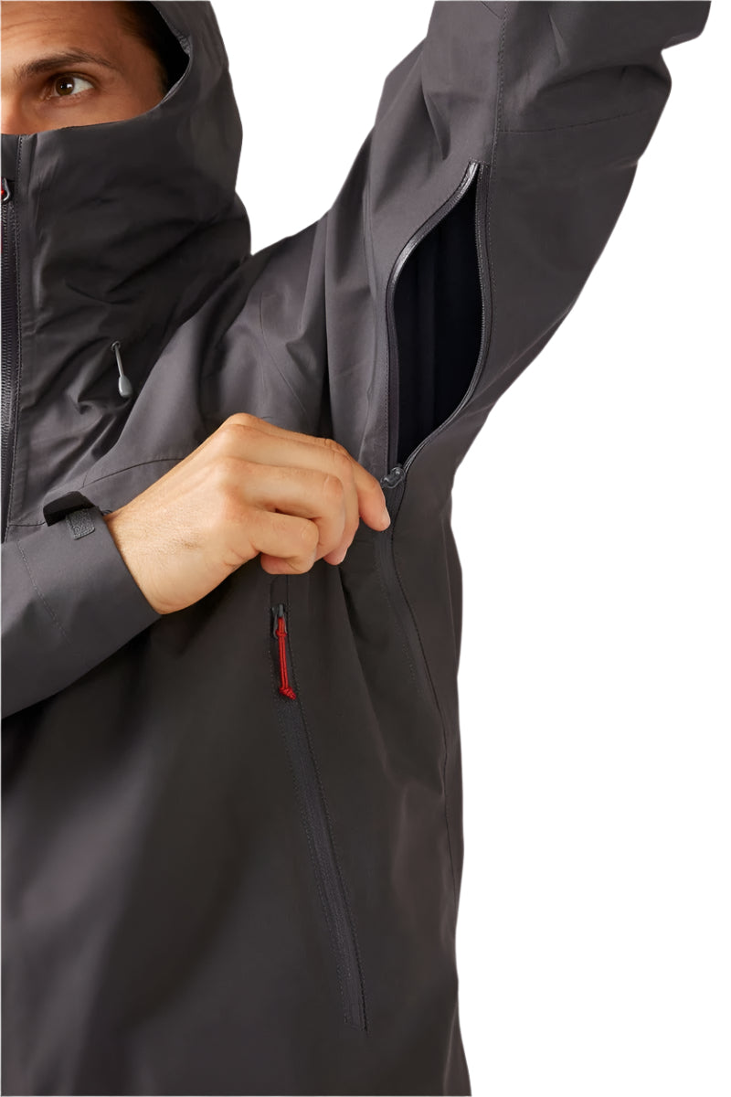 Rab Men's Namche GORE-TEX Jacket in Graphene - pit zip detail, worn (reference only, not a stocked colour)