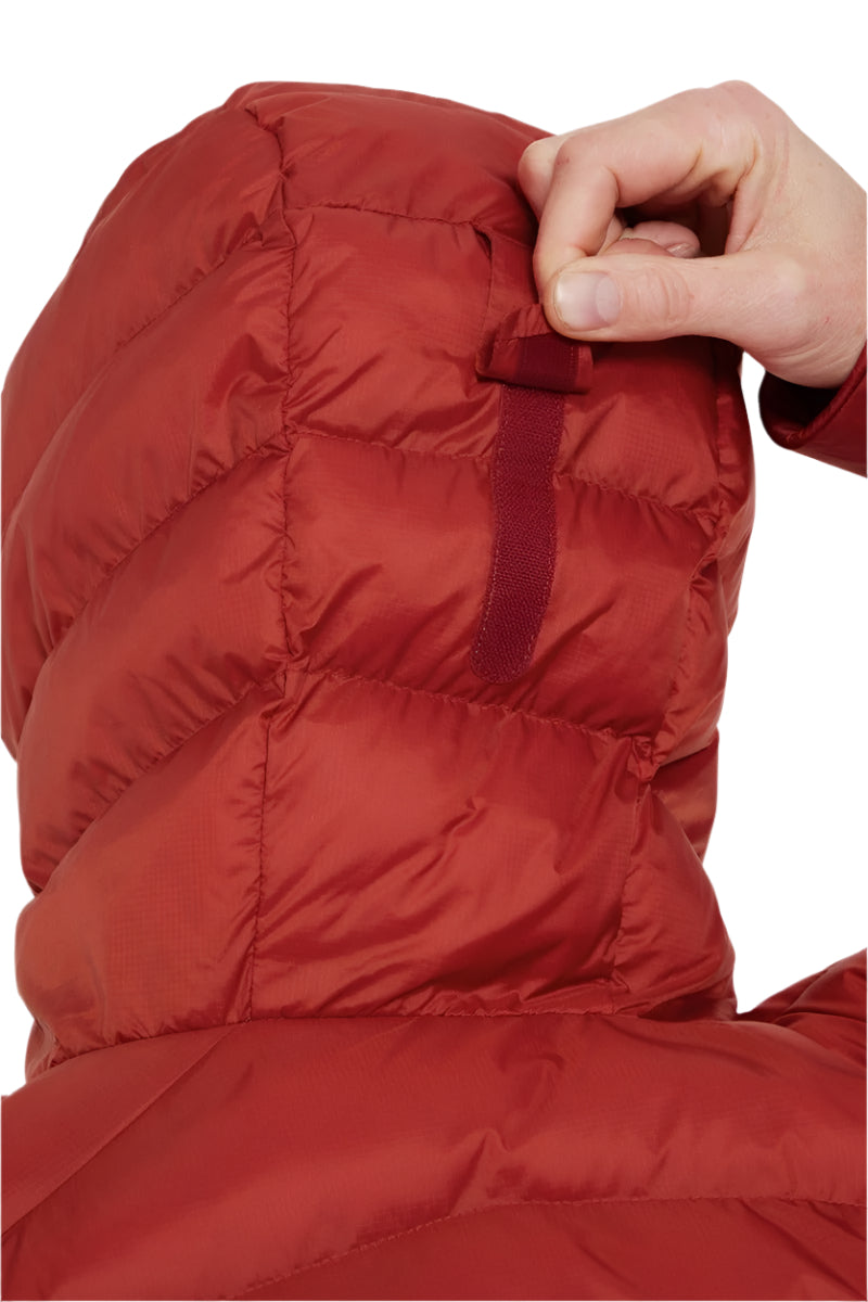 Rab Men's Nebitron Pro Insulated Jacket in Tuscan Red - hood peak detail