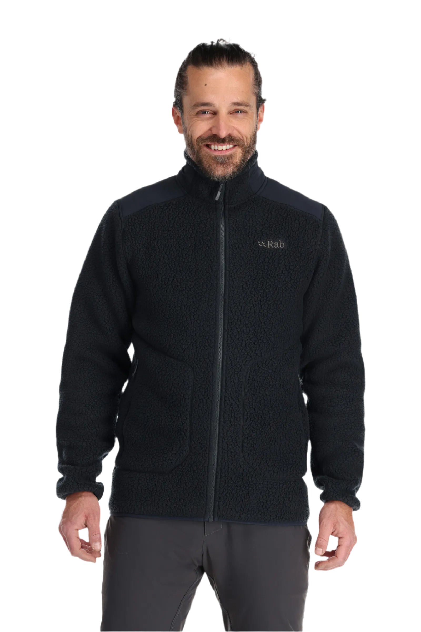 Rab Men's Outpost Jacket in Beluga - worn, front