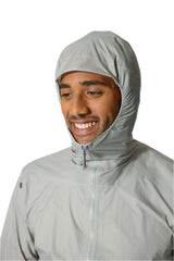 Rab Men's Phantom Waterproof Jacket in Light Zinc - hood up, worn
