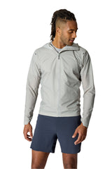Rab Men's Phantom Waterproof Jacket in Light Zinc - three-quarter, worn