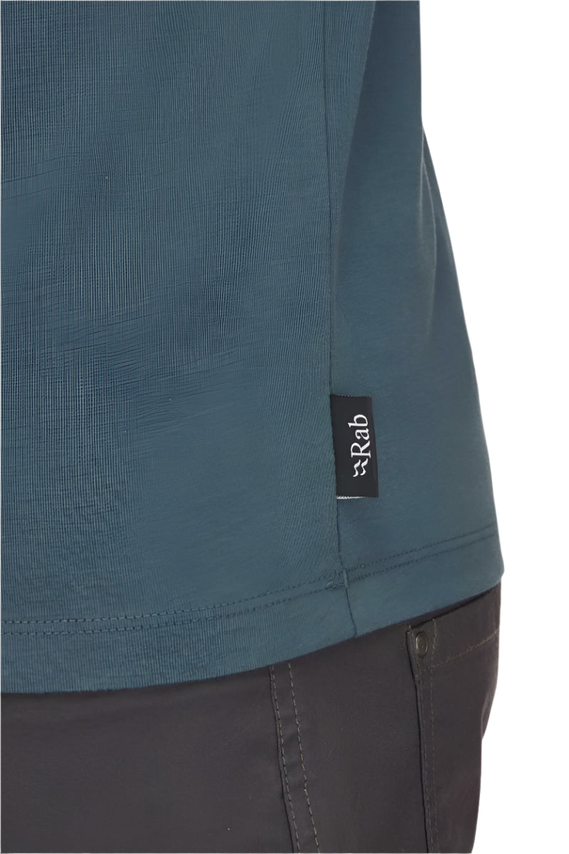 Rab Men's Stance Alpine Peak Tee in Orion Blue - seam label detail