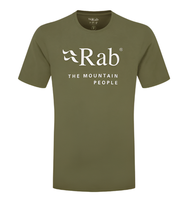 Rab Men's Stance Mountain SS Tee in Army - flat lay, front