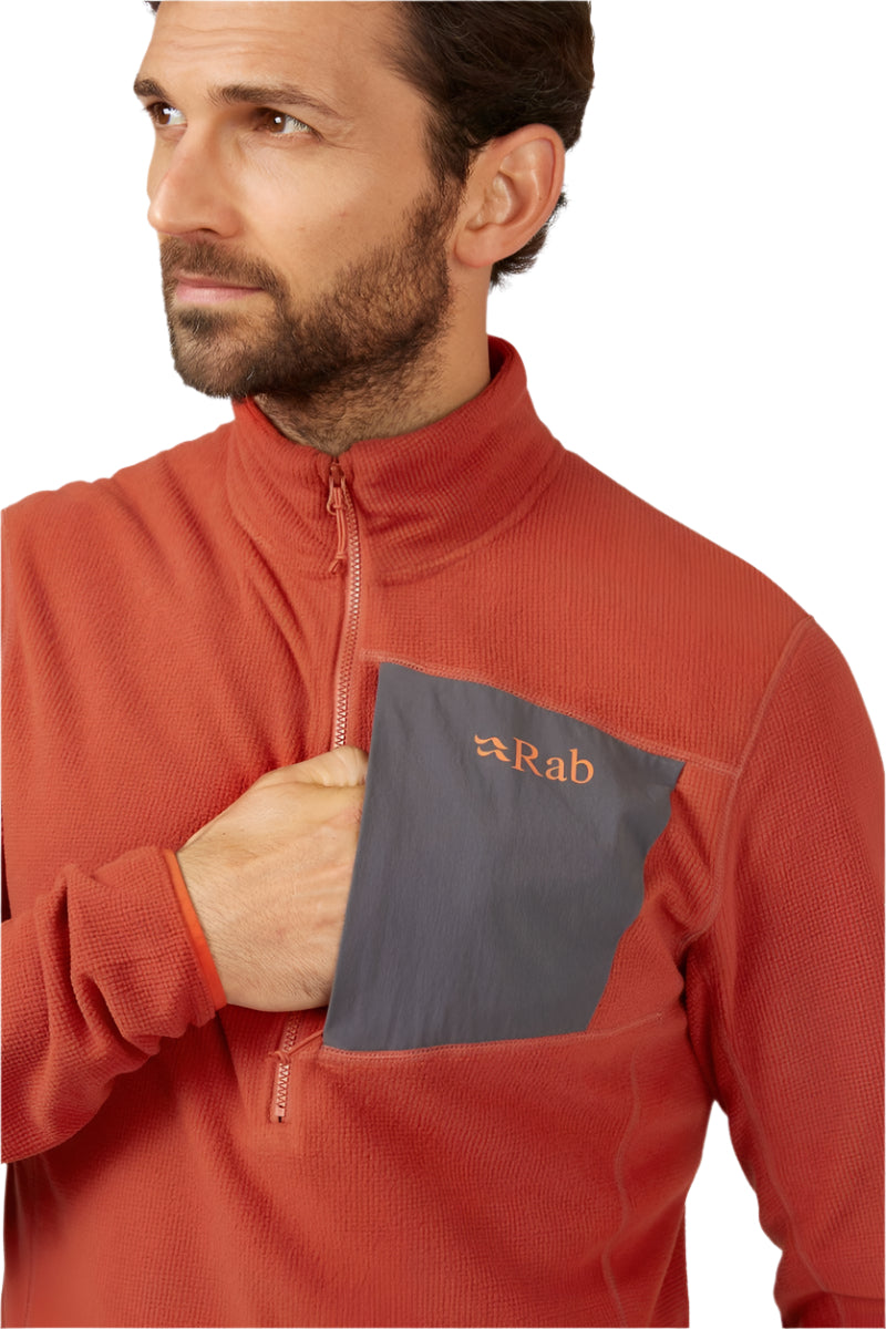 Rab Men's Tecton Pull-On in Red Clay - collar zip detail