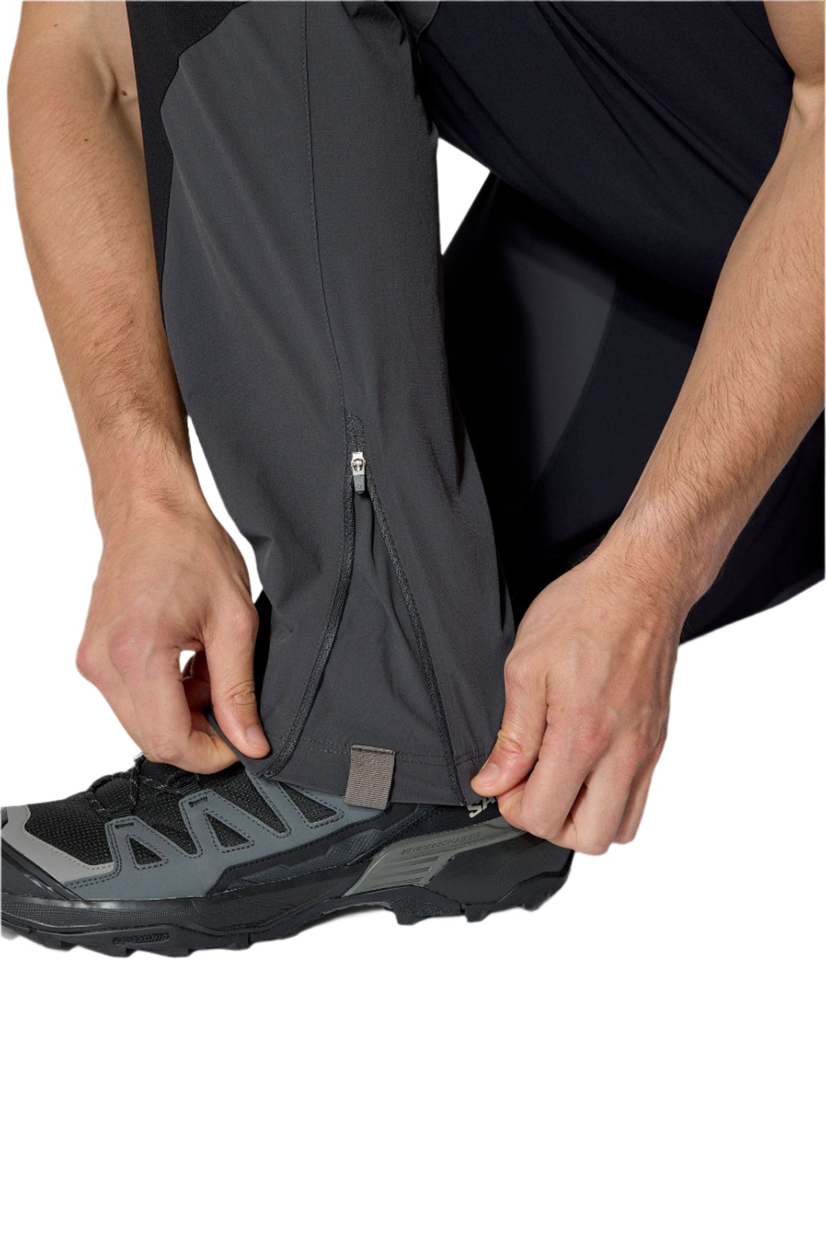 Rab Men's Torque Pants in Anthracite - hem gusset detail
