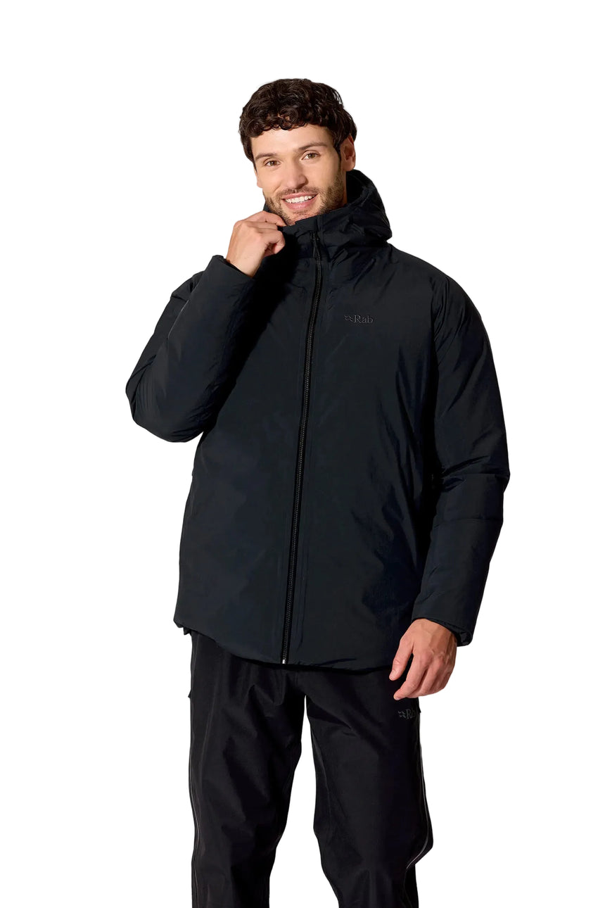 Rab Men's Valiance Waterproof Down Jacket in Black - worn, side, three-quarter