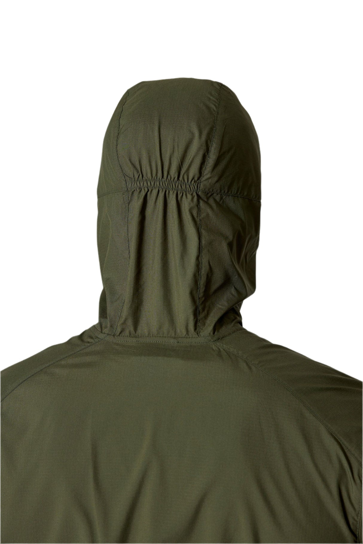Rab Men's Windgather Hooded Jacket in Green - hood back detail worn