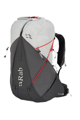 Rab Muon 40L Hiking Pack in Pewter/Graphene - Front View