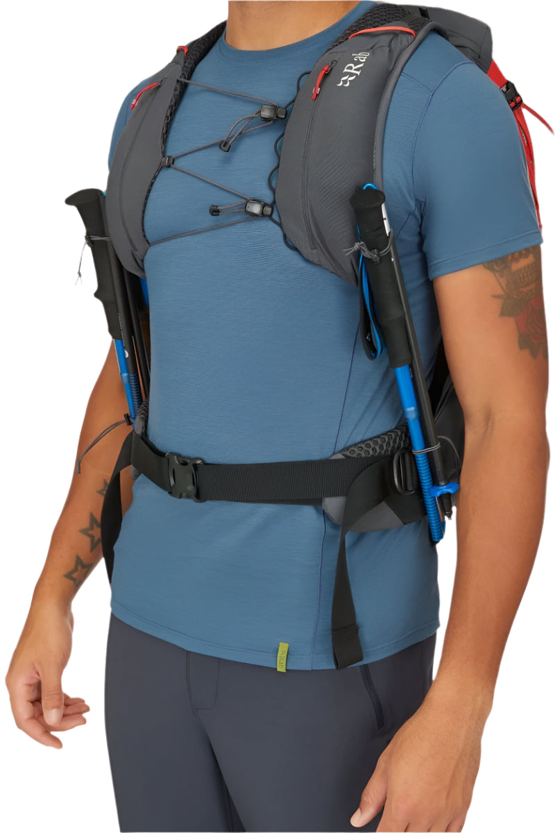 Rab Muon 40L Hiking Pack in Pewter/Graphene - On Model Front View