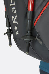 Rab Muon 40L Hiking Pack in Pewter/Graphene - On Model Side Close Up
