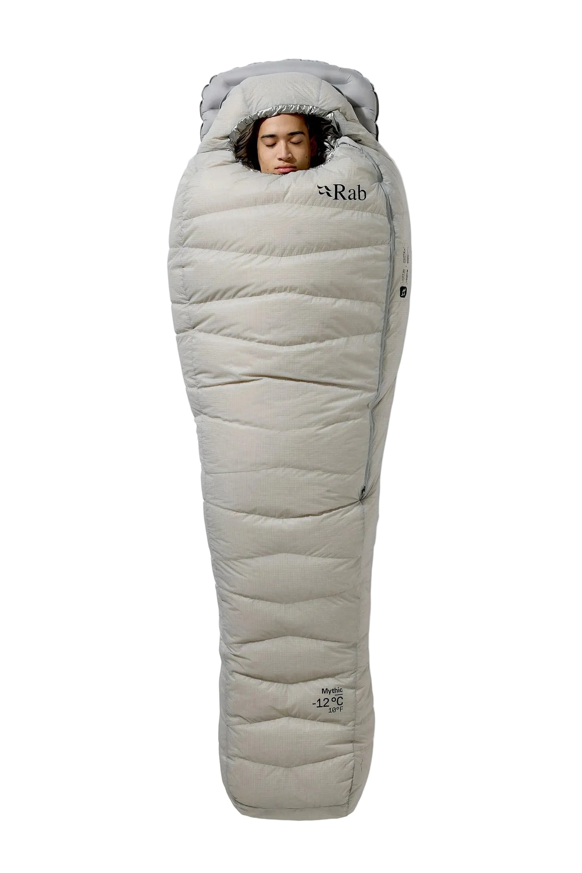 Rab Mythic Down Sleeping Bag (0°C/32F) in Dark Pewter - Model Standing