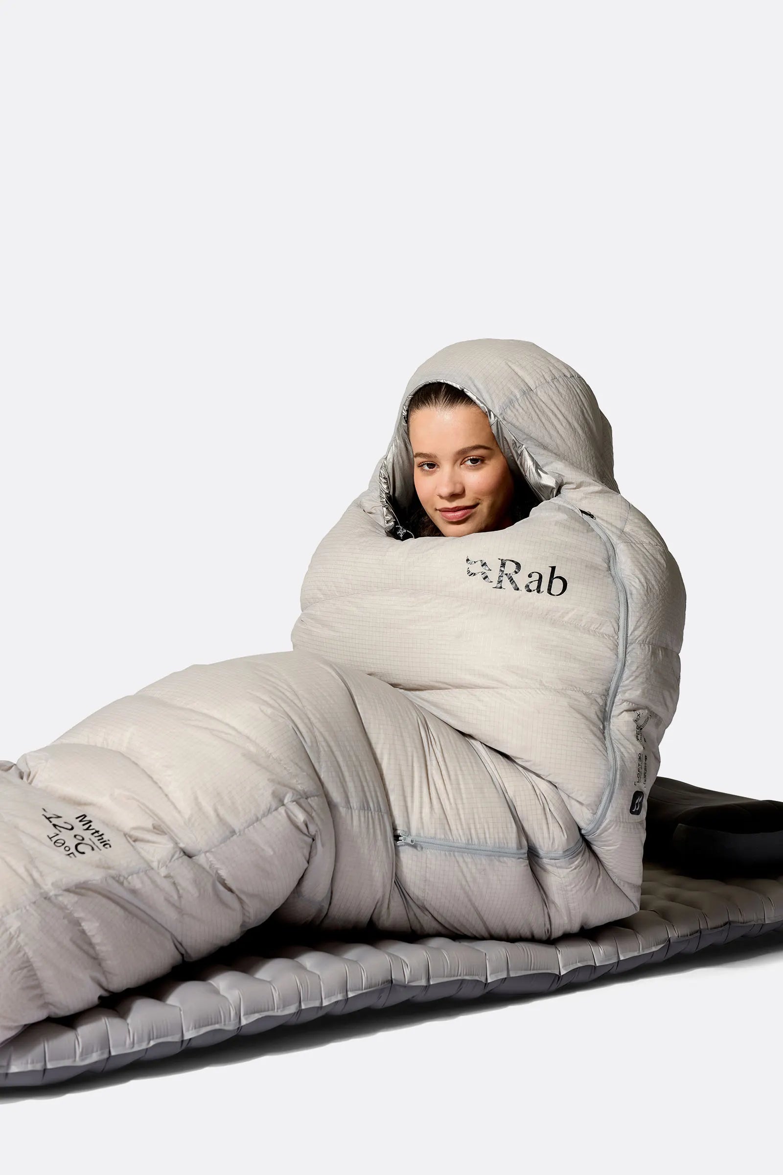 Rab Mythic Down Sleeping Bag (-12°C/10F) in Dark Pewter - Model Wrapped