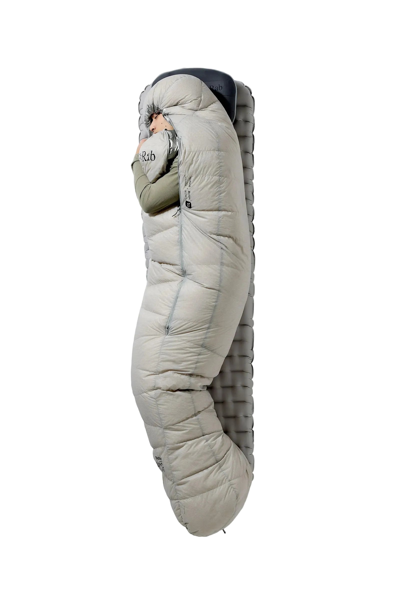 Rab Mythic Down Sleeping Bag (-6°C/20F) in Dark Pewter - Model Side