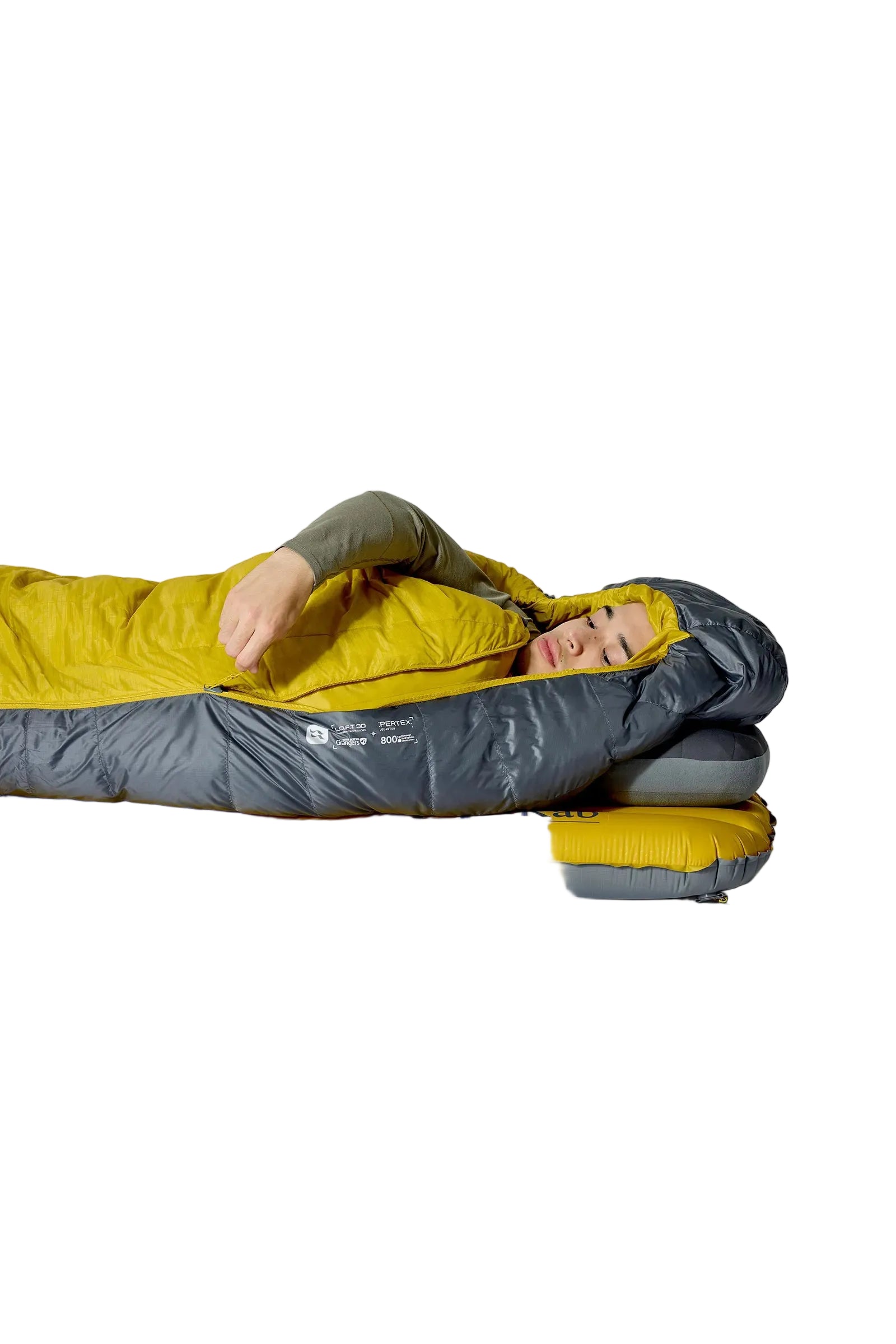 Rab Neutrino Down Sleeping Bag (0°C/32F) in Graphene/Dark Pollen - Hood Cinched