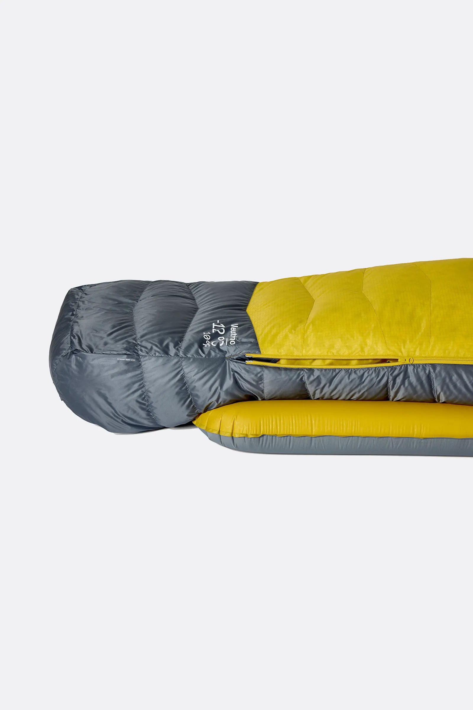 Rab Neutrino Down Sleeping Bag (0°C/32F) in Graphene/Dark Pollen - Hood Open Showing Interior Lining