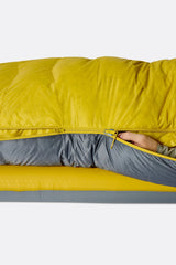 Rab Neutrino Down Sleeping Bag (0°C/32F) in Graphene/Dark Pollen - Zip Anti-Snag Detail