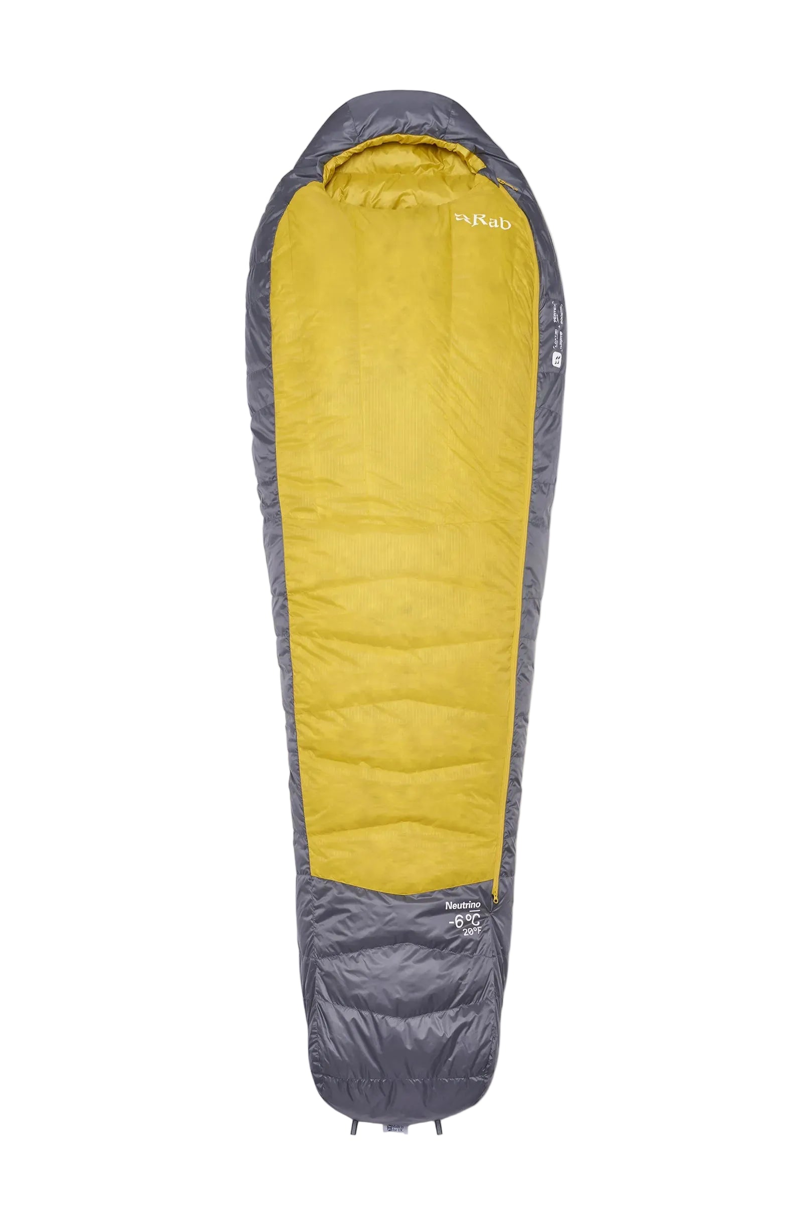 Rab Neutrino Down Sleeping Bag (-6°C/20F) in Graphene/Dark Pollen - Front View