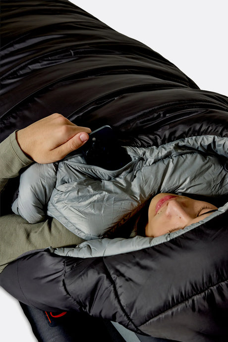 Rab Radeon Synthetic Sleeping Bag (-12°C/10F) in Sage/Graphene - worn, drawcord detail