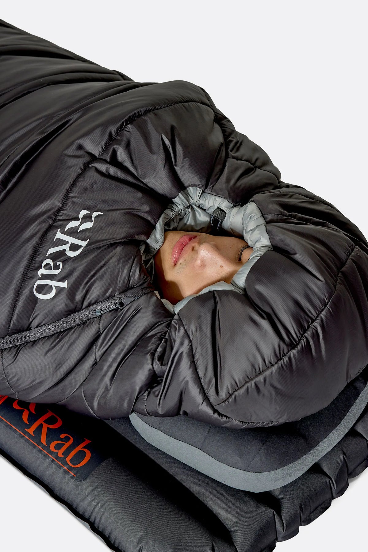 Rab Radeon Synthetic Sleeping Bag (-6°C/20F) in Sage/Graphene - worn, hood close-up