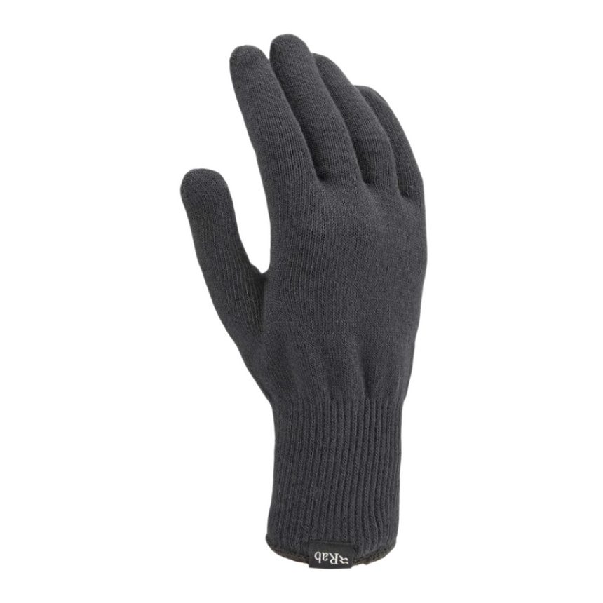 Rab Stretch Knit Gloves in Black - front, single glove, alternate angle
