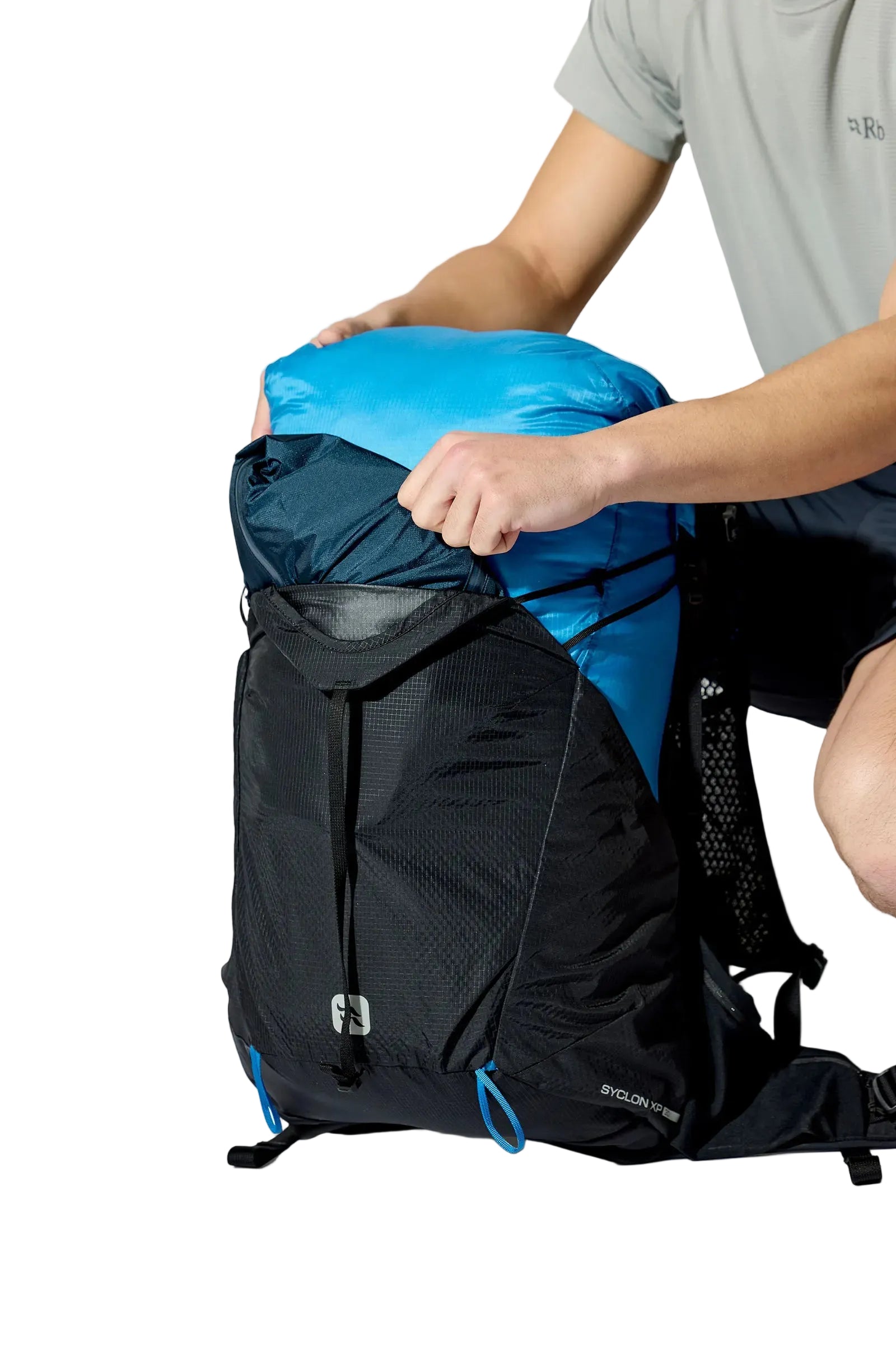 Rab Syclon XP 30L Waterproof Pack in Black/Maya Blue - Roll Top Detail