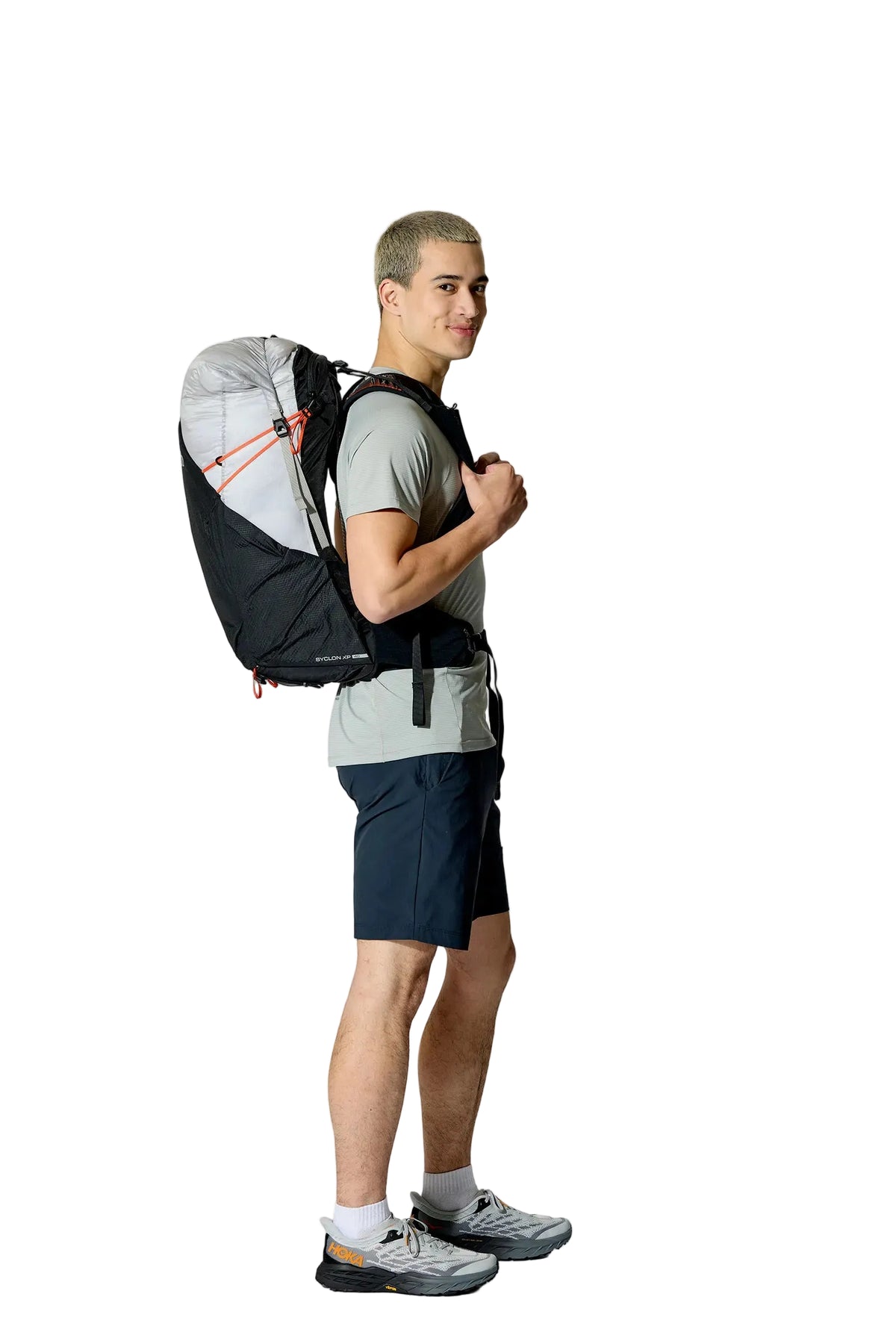 Rab Syclon XP 40L Waterproof Pack in Black/Dark Pewter - Side View On Model 3