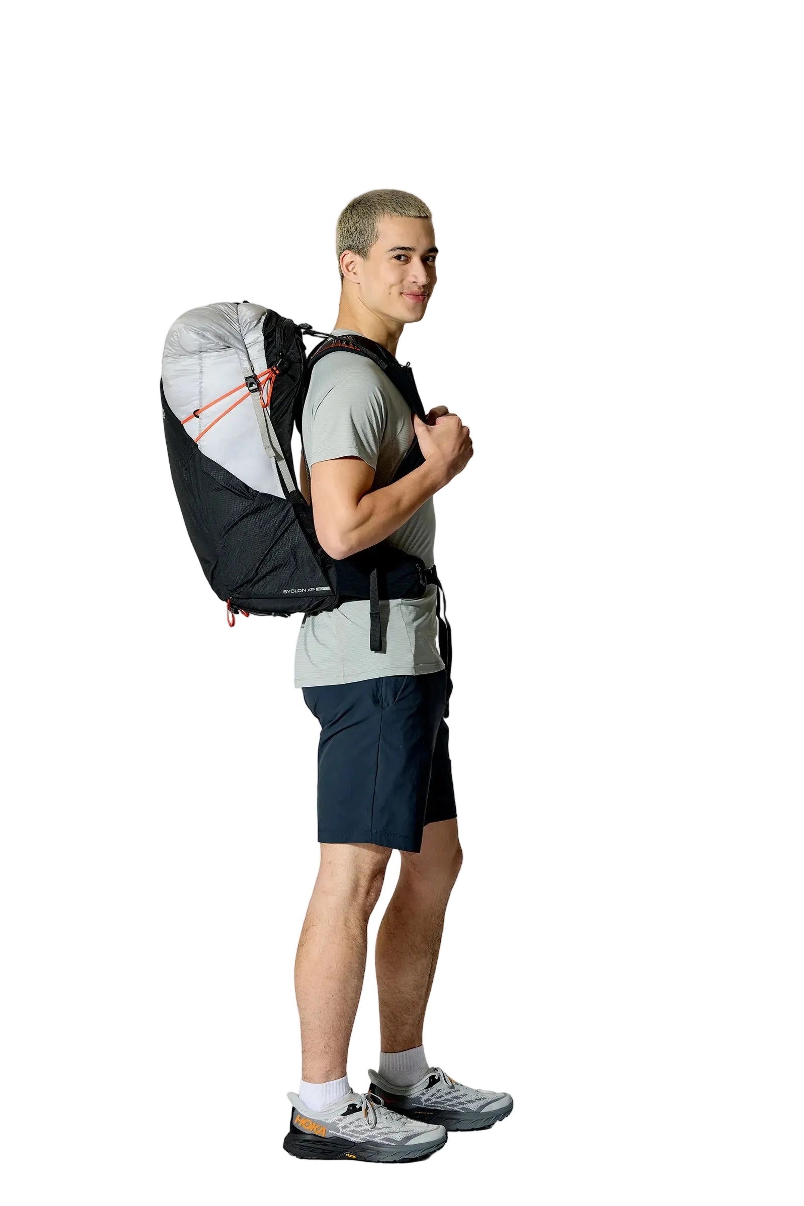 Rab Syclon XP 40L Waterproof Pack in Black/Dark Pewter - Side View On Model 3