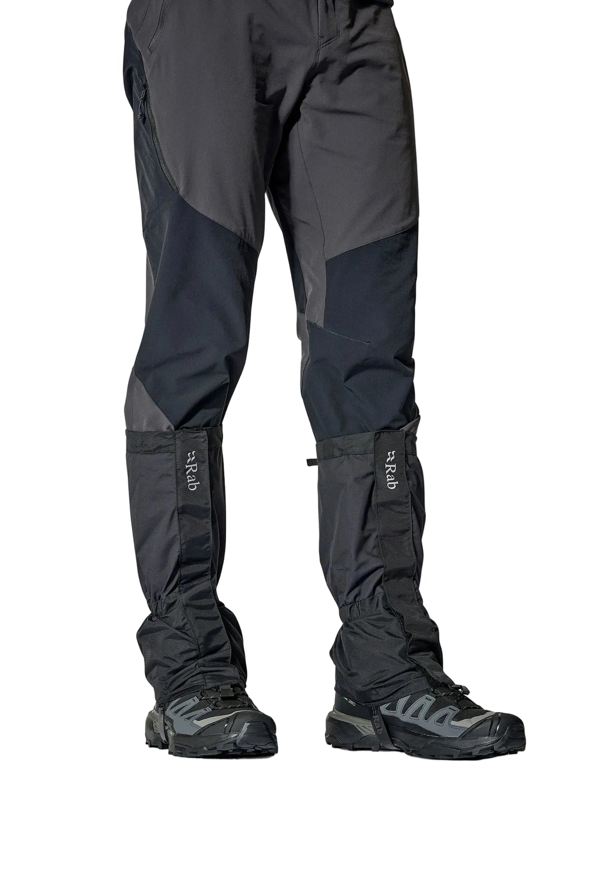 Rab Trek Gaiter in Black - worn, front, full length