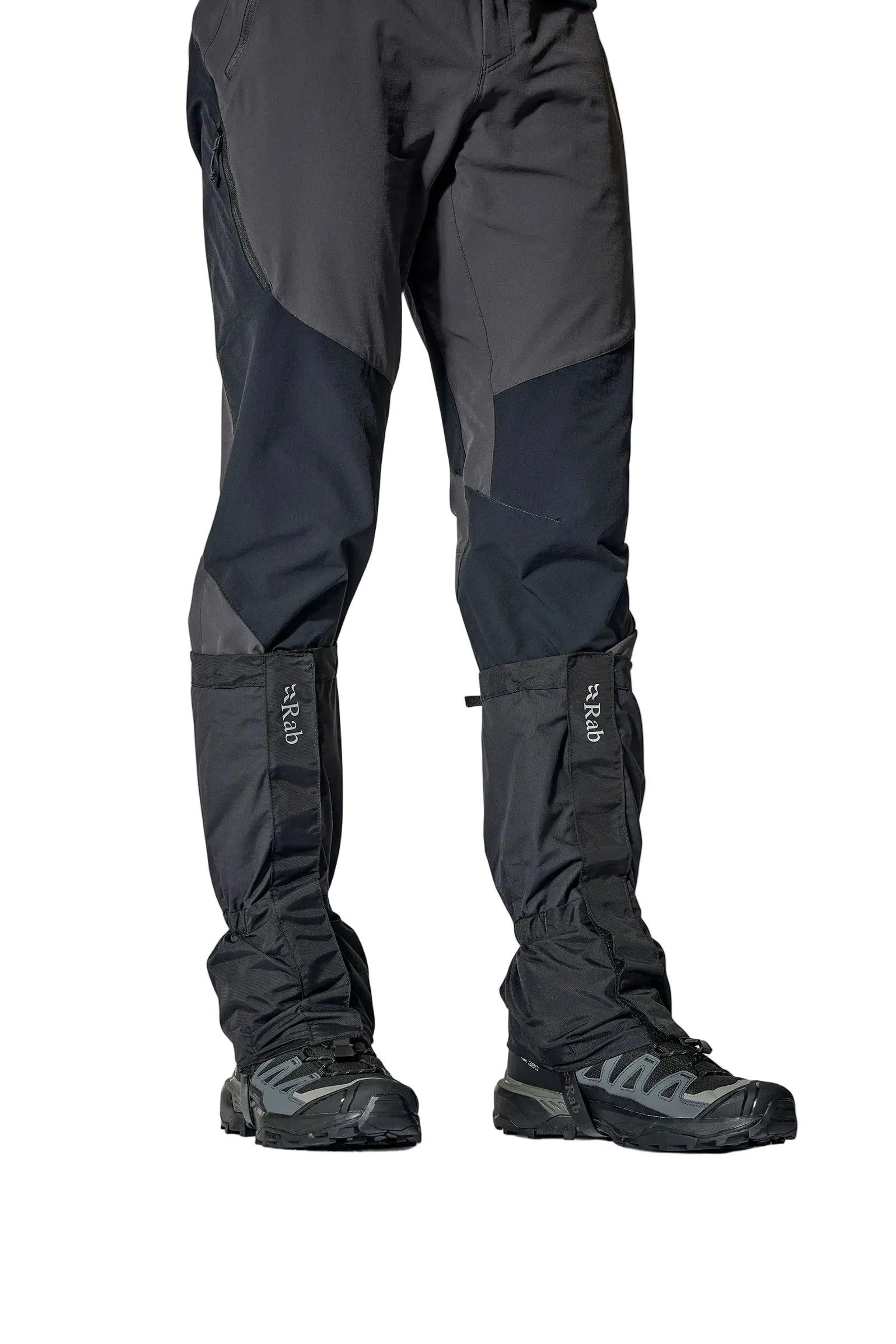 Rab Trek Gaiter in Black - worn, front, full length