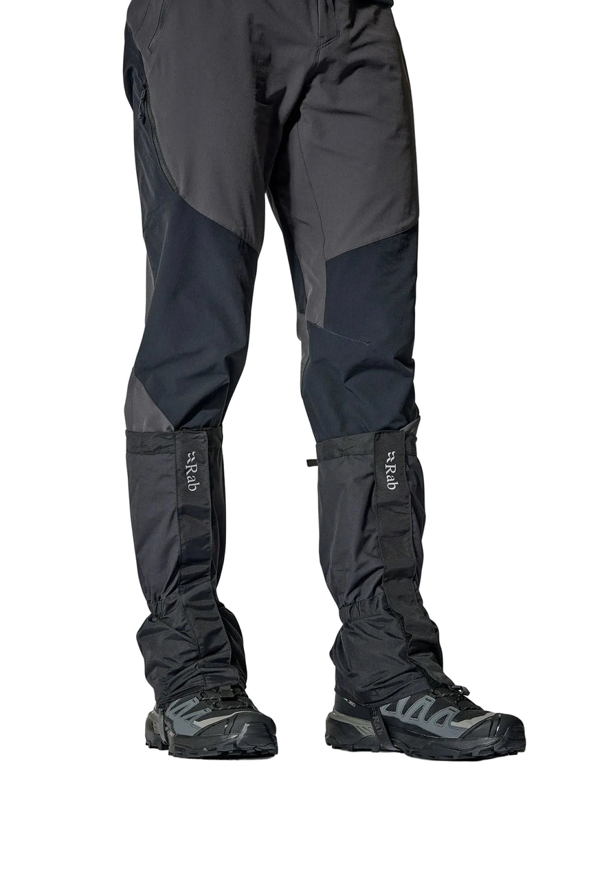 Rab Trek Gaiter in Black - worn, front, full length