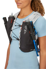 Rab Veil 12L Lightweight Running Vest in Gargoyle/Graphene - On Model Front Close Up
