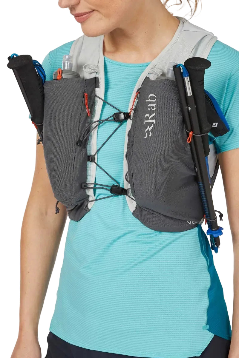 Rab Veil 6L Lightweight Running Vest in Gargoyle/Graphene - Upper Back Zip Pocket Access