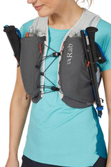 Rab Veil 6L Lightweight Running Vest in Gargoyle/Graphene - Upper Back Zip Pocket Access
