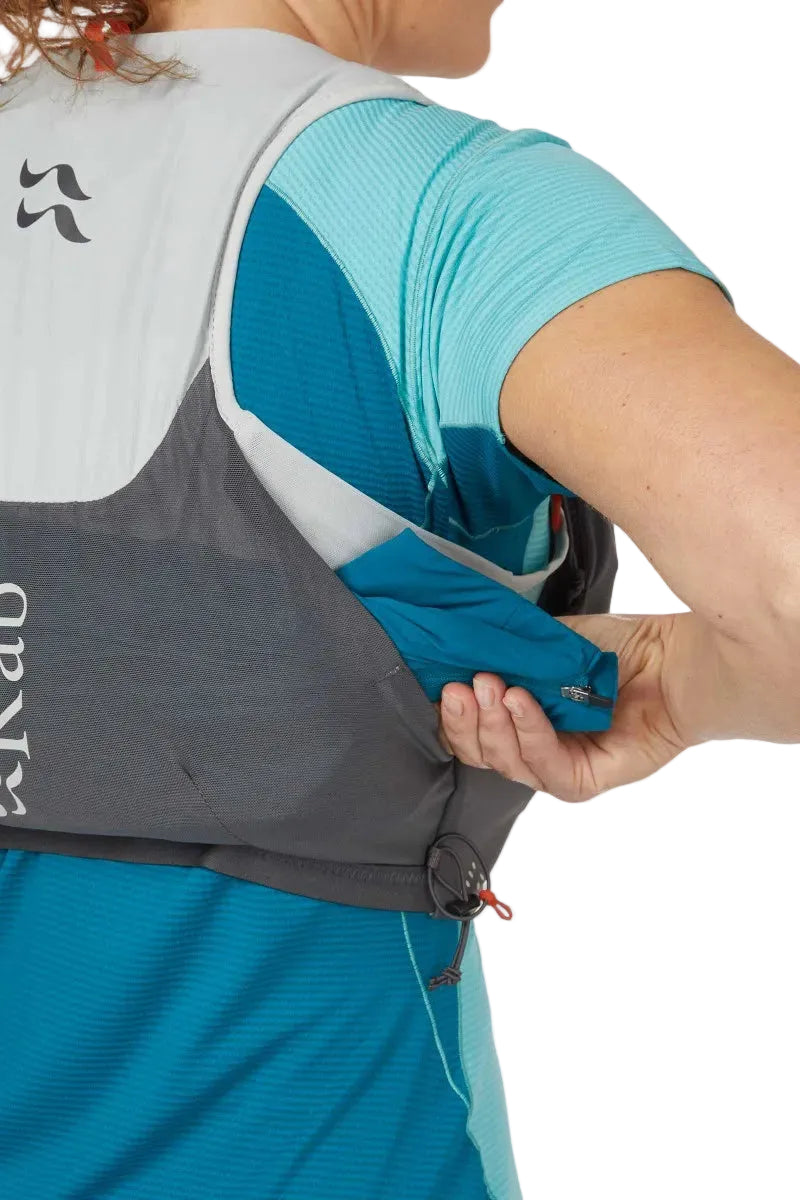 Rab Veil 6L Lightweight Running Vest in Gargoyle/Graphene - Model Fit Front View Female