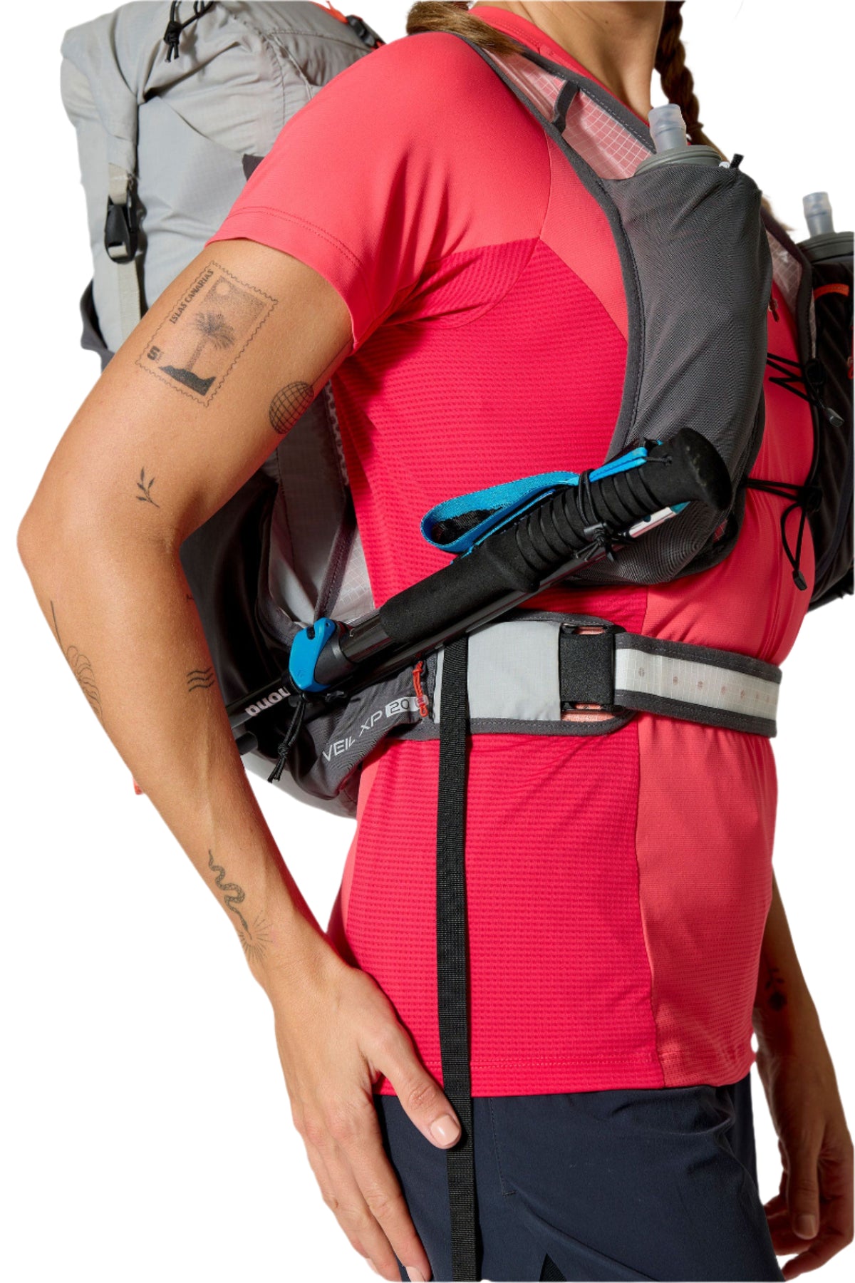 Rab Veil XP 20L Waterproof Pack in Pewter/Graphene - On Model Chest Strap Detail