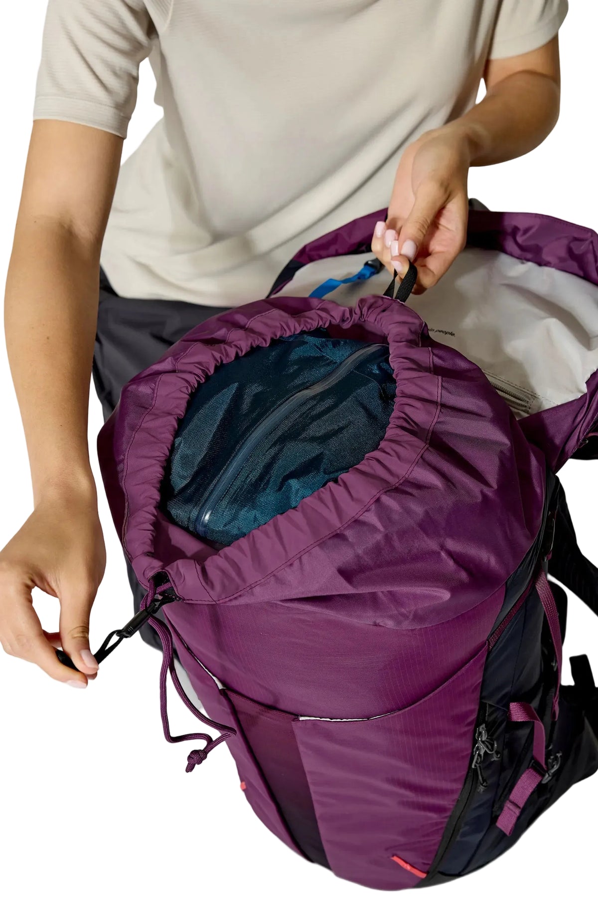 Rab Women's Airox ND 34 Day Pack in Mulberry/Black - Main Compartment Open