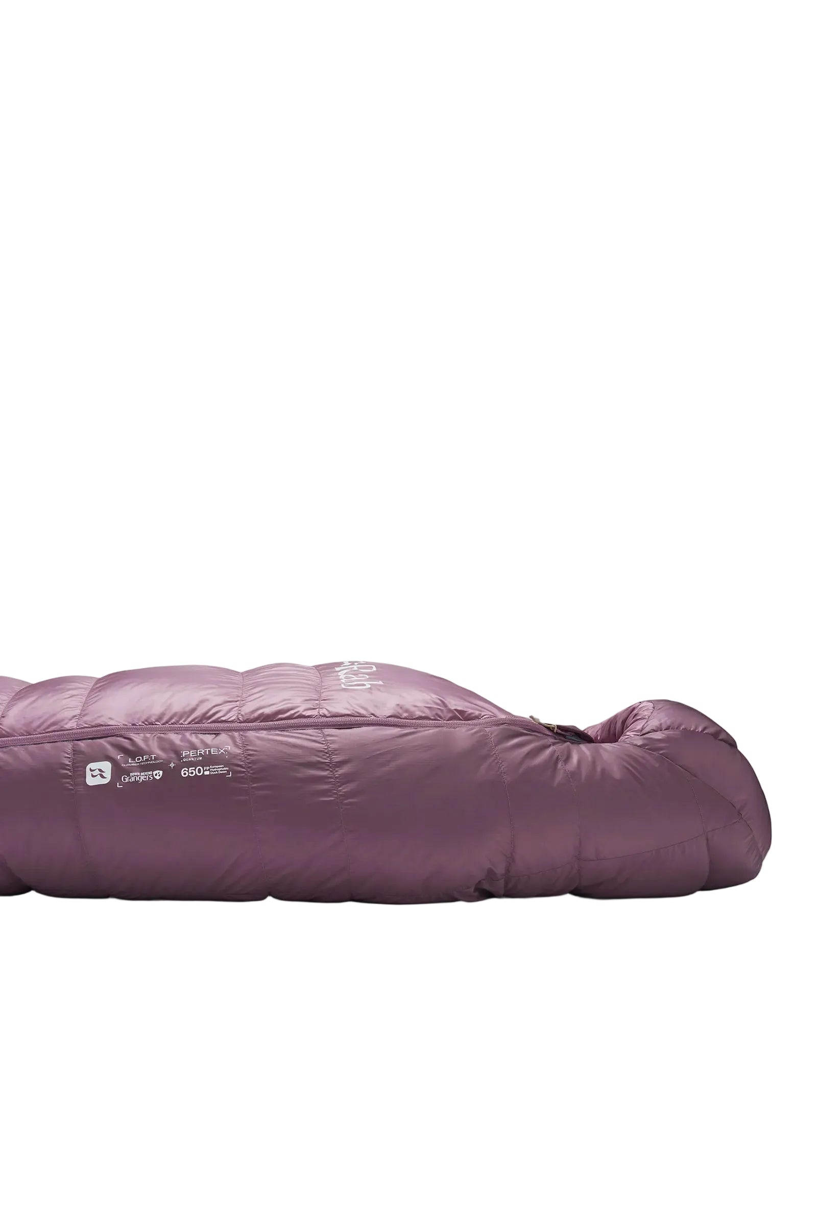 Rab Women's Alpine Down Sleeping Bag (-18°C/0F) in Iris/Dark Iris - packed size, side