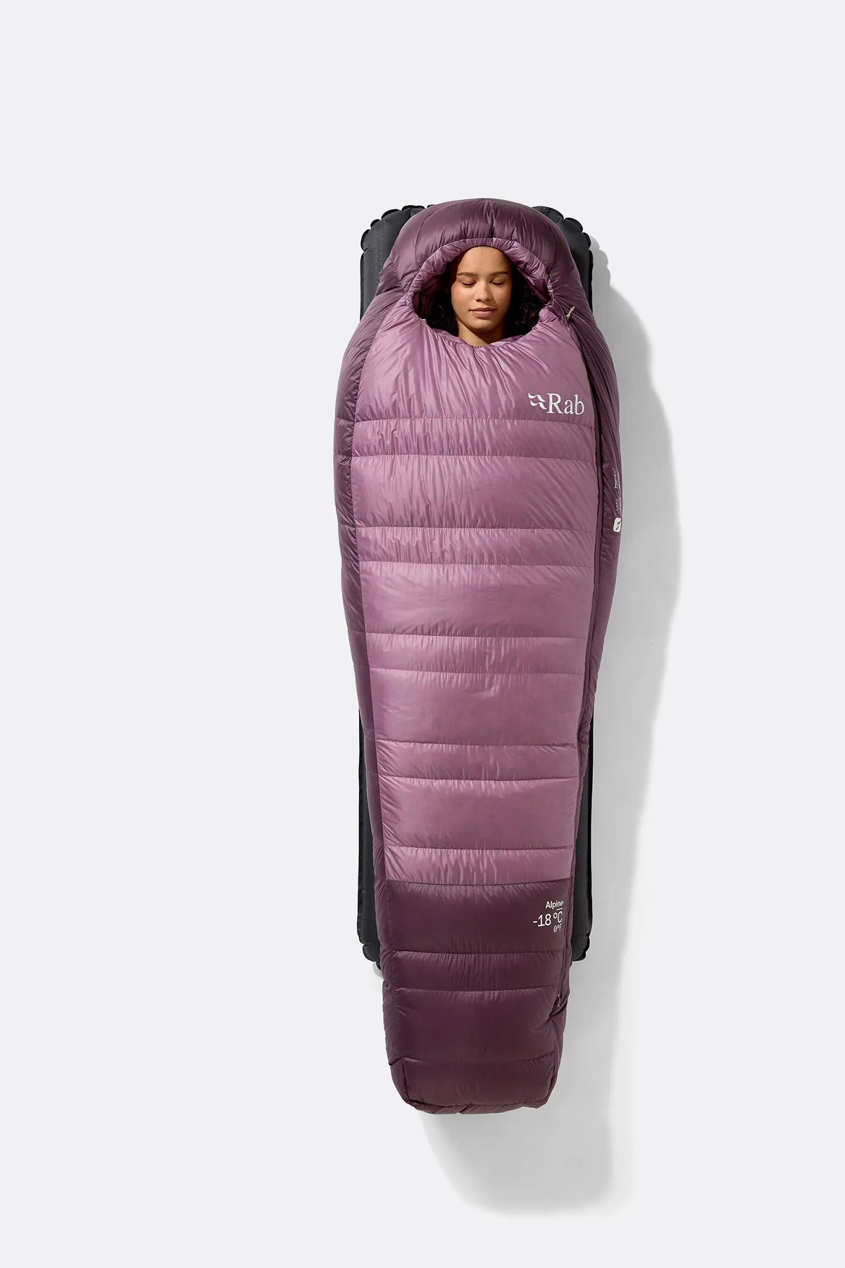 Rab Women's Alpine Down Sleeping Bag (-18°C/0F) in Iris/Dark Iris - worn