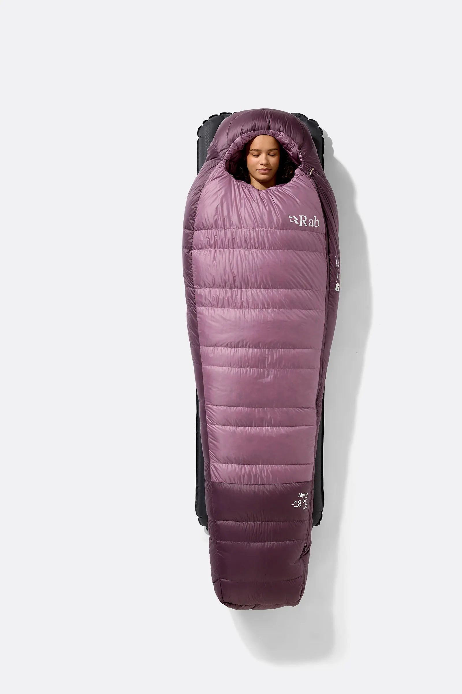 Rab Women's Alpine Down Sleeping Bag (-18°C/0F) in Iris/Dark Iris - worn