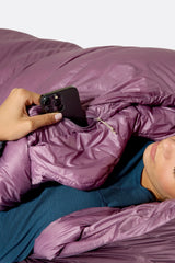 Rab Women's Alpine Down Sleeping Bag (-6°C/21F) in Iris/Dark Iris - Model Detail