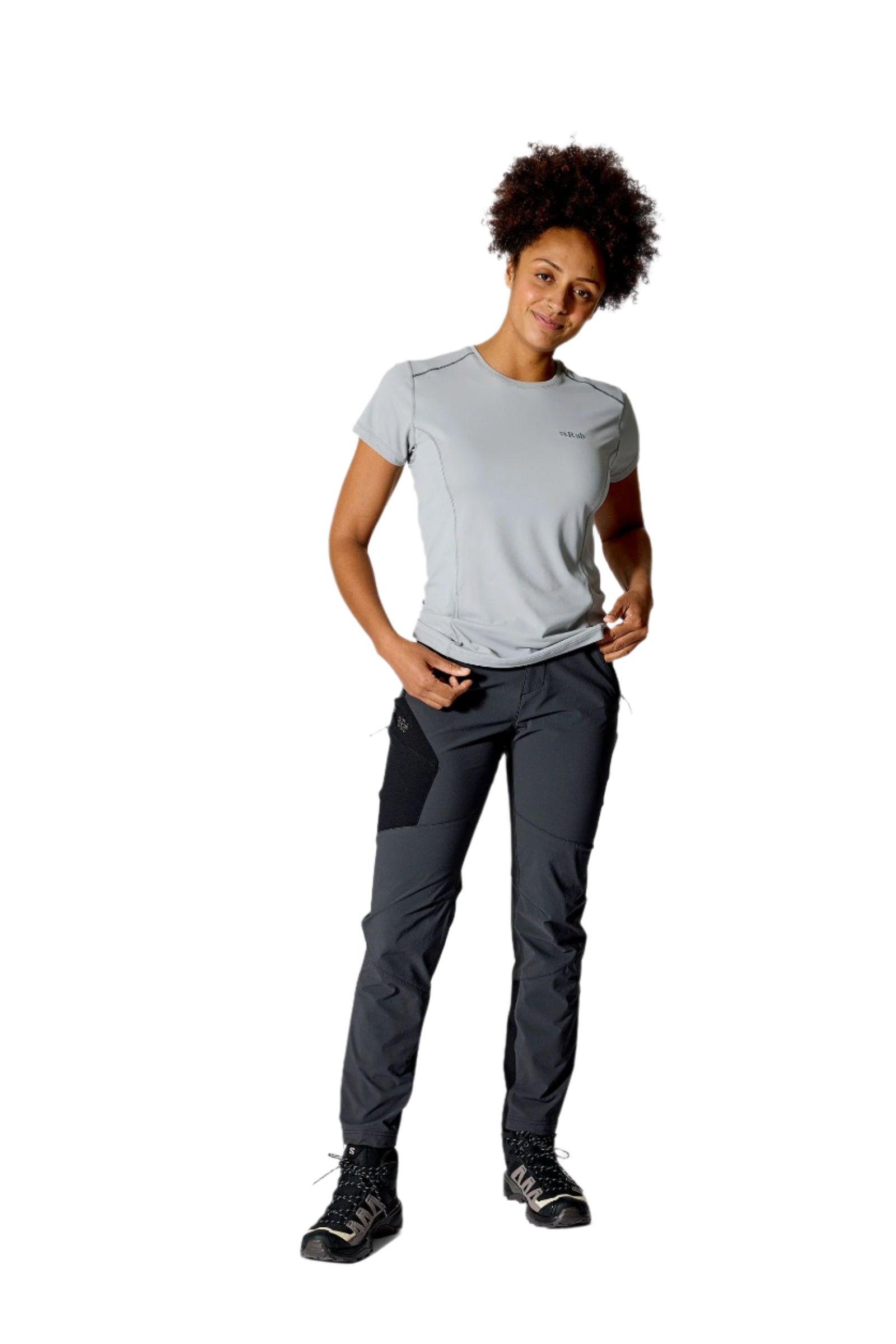 Rab Women's Ascendor Pants in Anthracite - front, worn