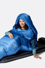 Rab Women's Ascent Down Sleeping Bag (-18°C/0F) in Dark BlueBird/BlueBird - Model Upright